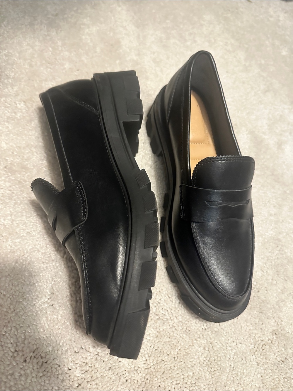 Crown Vintage Black Leather Women's Penny Loafers